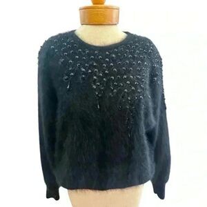 Real ANGORA FUR black-pullover swearer,hand beaded.In beautiful condition.